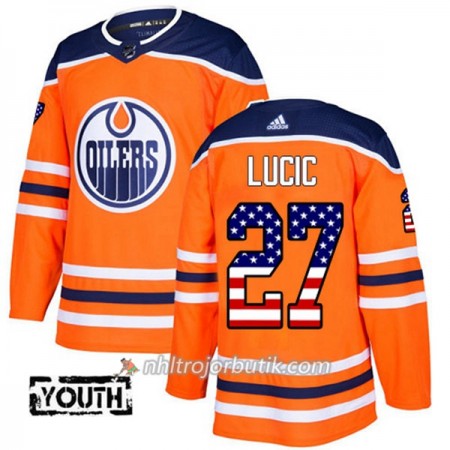 Barn Ishockey Edmonton Oilers Tröja Milan Lucic 27 Adidas 2017-2018 Orange USA Flag Fashion Authentic